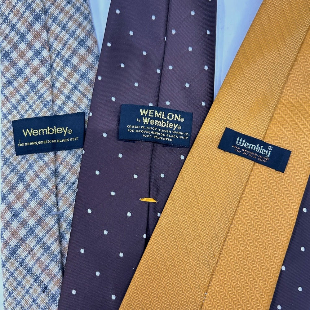 Vintage Mens Necktie Lot 3 Wembley Wool Plaid Herringbone Grandpacore Academia‎ - Picture 3 of 6